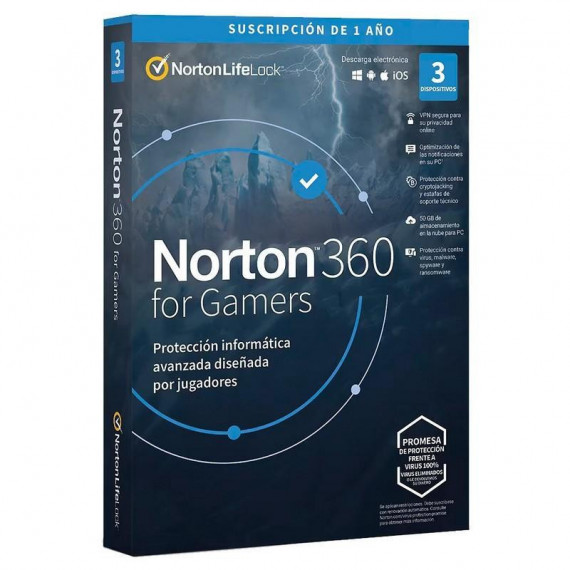 NORTON 360 For Gamers (1 Año, 1 Usuario, 3 Dispositivos) 50GB Licencia Electrónica