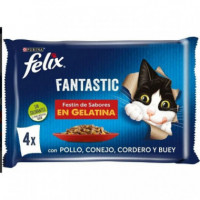 FELIX Gato Adulto Fantastic Festin de Carne 4X85 Gr