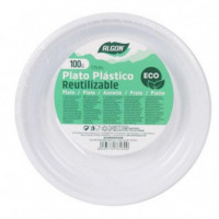 Set de 100 Platos Plásticos Redondos Algon de 17 cm Blancos