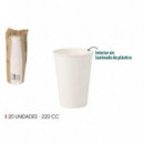 Set de 20 Vasos de Cartón Blancos Compostables Algon 220cc