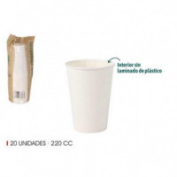 Set de 20 Vasos de Cartón Blancos Compostables Algon 220cc