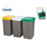 Set de 3 Papeleras de Reciclaje Tontarelli Omnimodus 25 Litros con Tapas de Colores