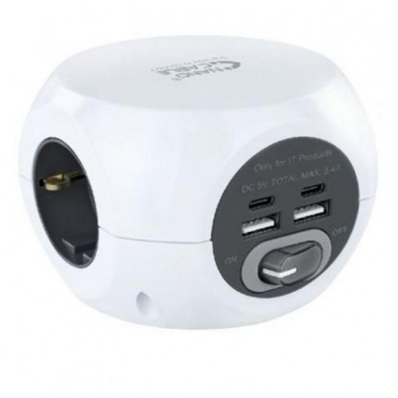 Base Múltiple NANOCABLE de 3 Tomas y 4 Puertos USB