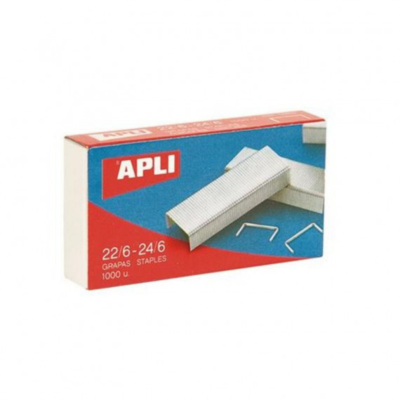 Grapas APLI Galvanizadas 22/6 - 24/6, Caja de 1000 Unidades
