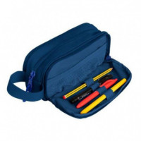 Estuche OXFORD con 3 Cremalleras y Asa Lateral, Color Azul