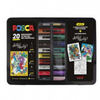 Maleta Metálica con 20 Marcadores con Tinta Base Agua, Colores Surtidos