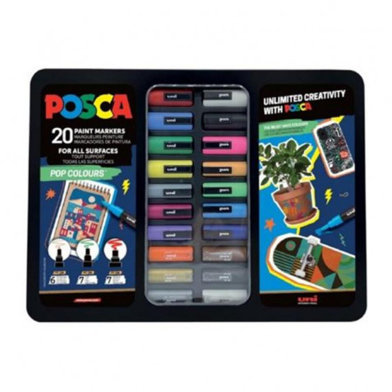 Maleta Metálica Pop Colours con 20 Marcadores de Tinta Base Agua Surtidos