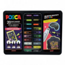 Maleta Metálica Posca con 20 Marcadores de Pintura de Punta de Poliéster Surtidos