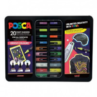 Maleta Metálica Posca con 20 Marcadores de Pintura de Punta de Poliéster Surtidos