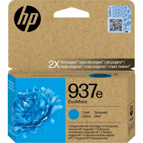 Tinta HP Nº 937E Cian para Officejet Pro 9110B, 9120 All-in-one, 9130 All-in-one, 9700 Series (1650 Págs.) (4S6W6NE)