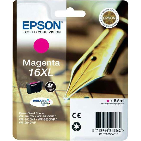 Tinta EPSON Workforce Magenta Xl (T163340) para WF-2010W, WF-2510WF, WF-2520NF, WF-2530WF, WF-2540WF (450 Páginas)