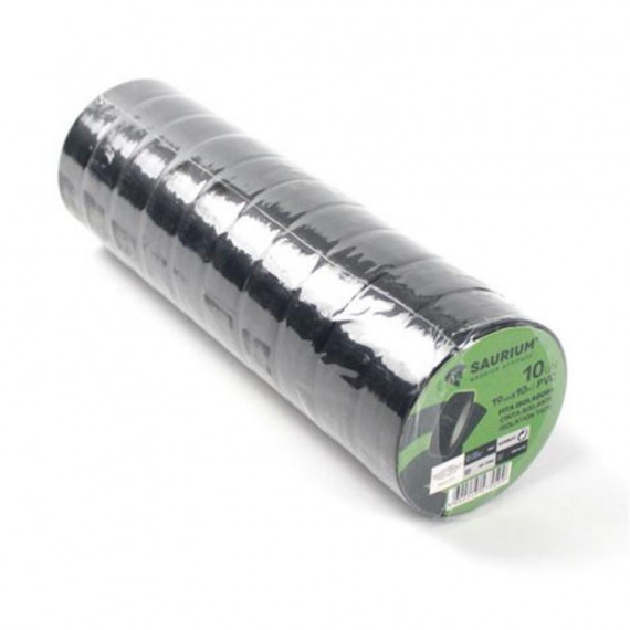 Cinta Aislante SAURIUM Negra 10 Unidades (10M X 19MM)