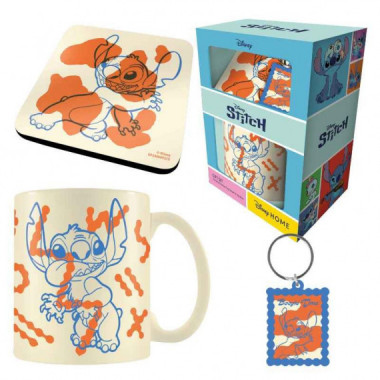 Set de Taza, Posavasos y Llavero Stitch Lazy Daze  PYRAMID