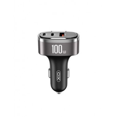 XO Cargador Coche Usb-C 45W + USB-L 25W + USB-A 30W Total 100W Negro XO-CC61