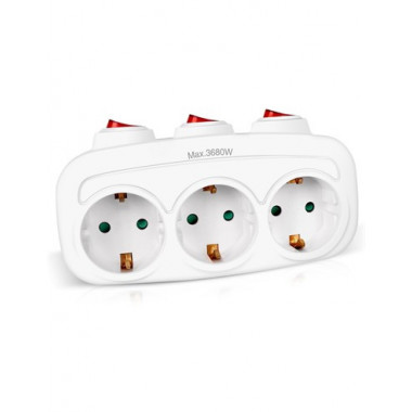 EXTRASTAR Enchufe 3xSchuko Con Interruptor Individual Max.3680W SQ-GZB3K-01/03