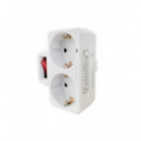 EXTRASTAR Adaptador Enchufe 2XSHUCKO con Interruptor Blanco SQ-GBK-01/02