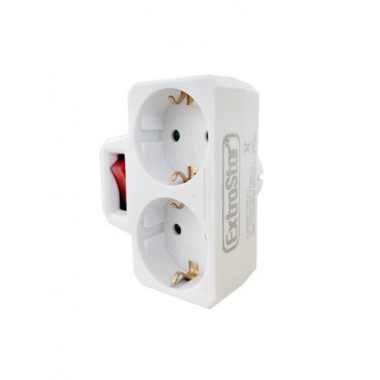 EXTRASTAR Adaptador Enchufe 2xShucko Con Interruptor Blanco SQ-GBK-01/02