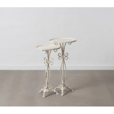 SET 2 MESAS AUXILIARES 610177 METAL CREMA ENVEJECIDO