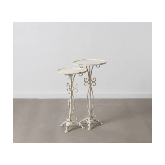 SET 2 MESAS AUXILIARES 610177 METAL CREMA ENVEJECIDO