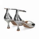 SANDALIA CON TALON REPTIL PLATA