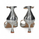 SANDALIA CON TALON REPTIL PLATA