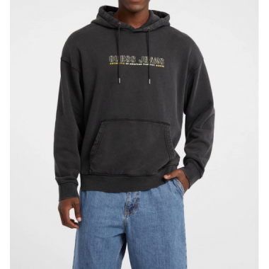 Sudadera Guess outline negro lavado logotipo frontal PB
