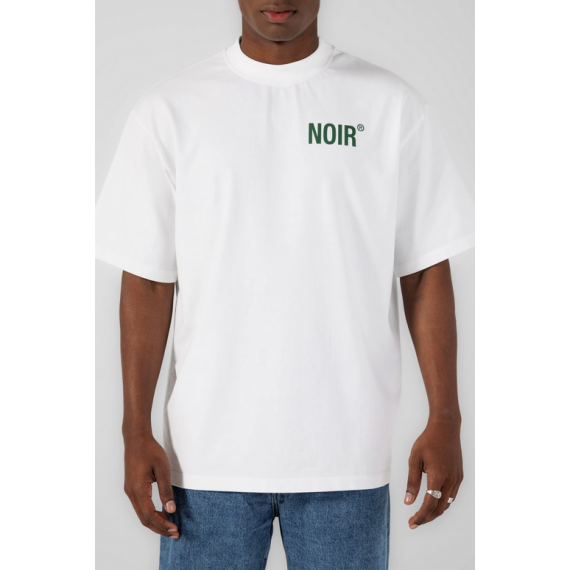 Camiseta Noir Essence blaca logotipo verde