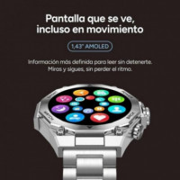 Smartwatch Ksix Titanium con Pantalla AMOLED 1.43", Llamadas y Doble Correa Plateado