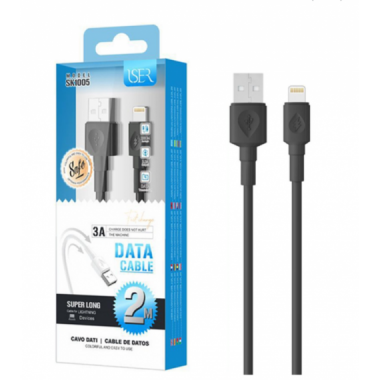 Cable Iser para iPhone de 3A USB 2.0 Lightning M 2 Metros SK1005 Negro
