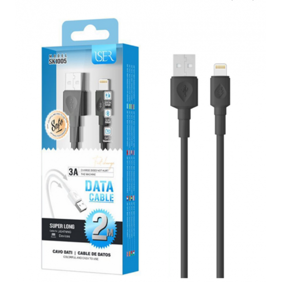 Cable Iser para iPhone de 3A USB 2.0 Lightning M 2 Metros SK1005 Negro