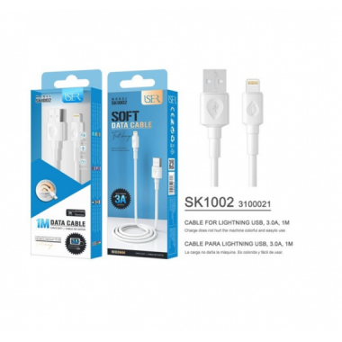 Cable Iser Lightning 3.0A 1M para iPhone X/12/13/14 Blanco SK1002