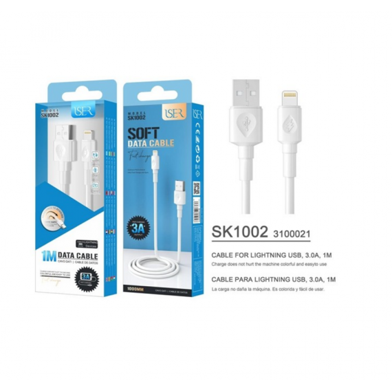 Cable Iser Lightning 3.0A 1M para iPhone X/12/13/14 Blanco SK1002
