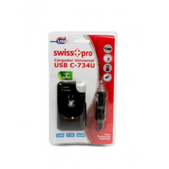 Cargador Universal Swiss+Go 3.6V/7.2V USB C-734U Negro/Blanco SWI50300