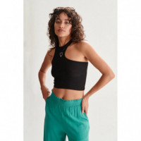 Camisetas Mujer Top 24COLOURS Canalé Negro Cutout 12138A