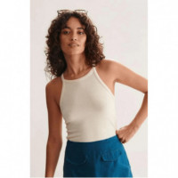 Camisetas Mujer Top 24COLOURS Canalé Off White 12129