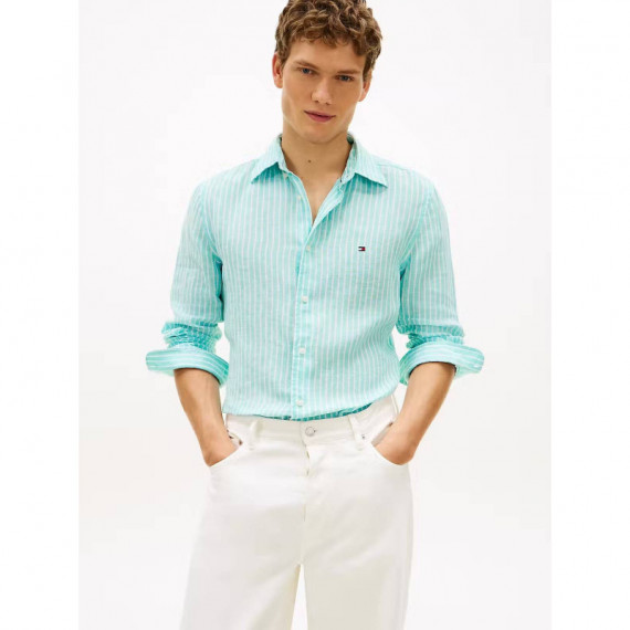 LINEN BENGAL STRIPE RF SHIRT ARCTIC AQUA