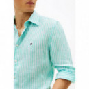 LINEN BENGAL STRIPE RF SHIRT ARCTIC AQUA