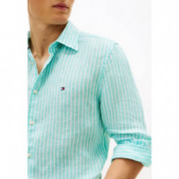 Linen Bengal Stripe Rf Shirt Arctic Aqua  TOMMY HILFIGER