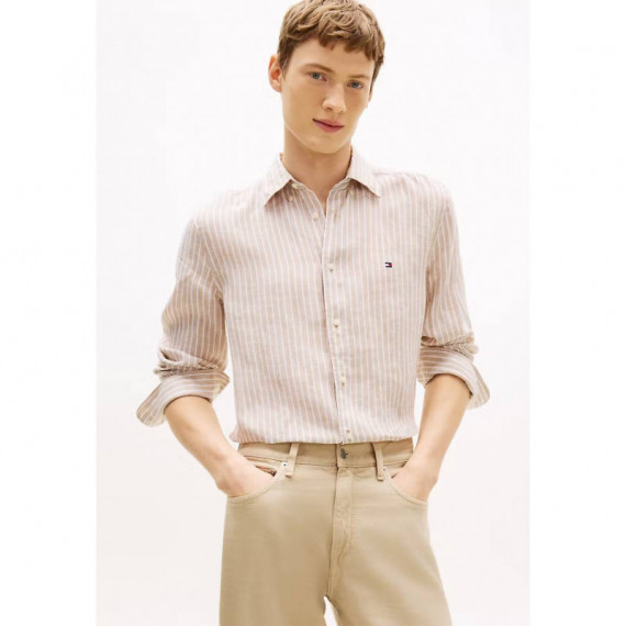 LINEN BENGAL STRIPE RF SHIRT SANDALWOOD