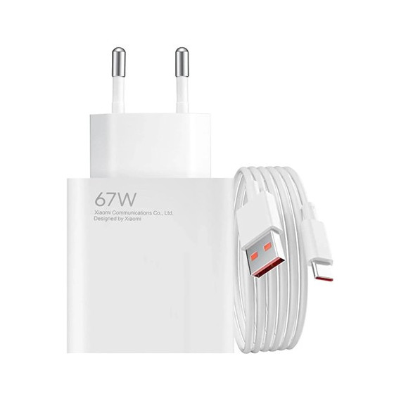 XIAOMI Cargador Red Por Usb + Cable Datos Tipo C A Usb 67W Blanco MDY-12-H