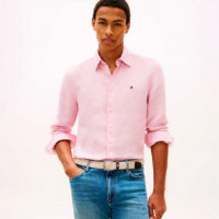 Camisa regular de lino con efecto lavado