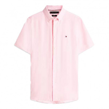 Camisa de manga corta en lino efecto lavado