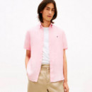 Camisa de manga corta en lino efecto lavado