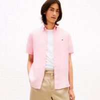 Camisa de manga corta en lino efecto lavado