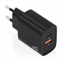 Cargador AISENS Gan 30W 1XUSB-C PD3.0 QC4.0 1XUSB-A QC3.0 Negro