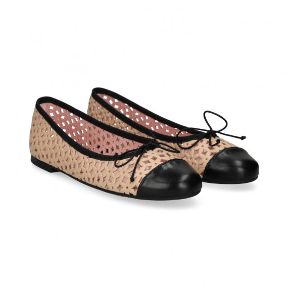 BAILARINA CALADA PIEL NEGRO+BEIGE