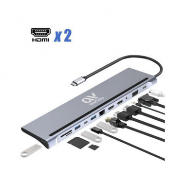 DOCK HUB ONEWAY USB-C 12 EN 1 HDMI/VGA/RJ45/USB 3.