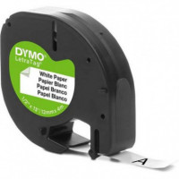 Cinta de Etiquetas DYMO Letratag 12MM X 4M, Texto Negro sobre Blanco