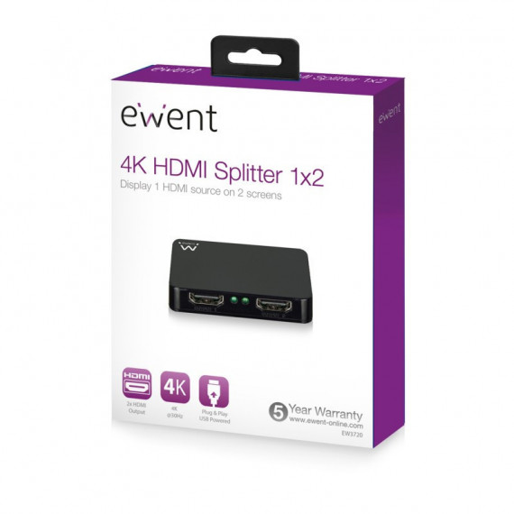 Mini Splitter Divisor 4K 60 Hz. HDMI 1X2 EW3720  EWENT