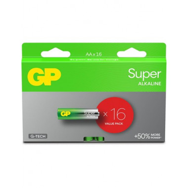 GP Pack de 16 Pilas AA Alkalinas LR6 1.5V Super G-Tech